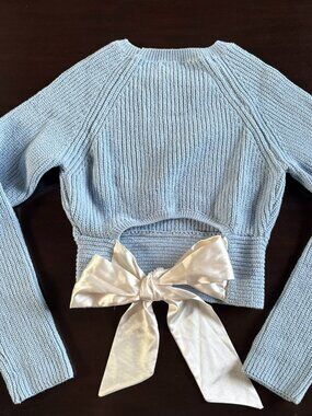 Lelis Blue Knit Open Back Sweater w/ Satin Bow Medium